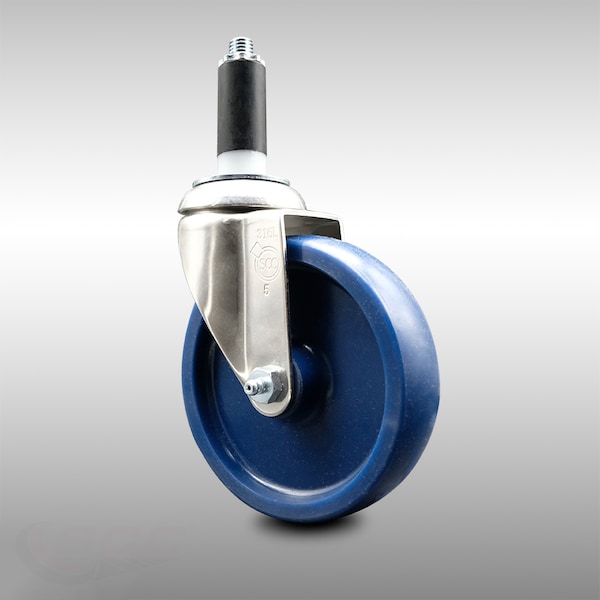 5 Inch 316SS Solid Polyurethane Wheel Swivel 1-1/8 Inch Expanding Stem Caster
